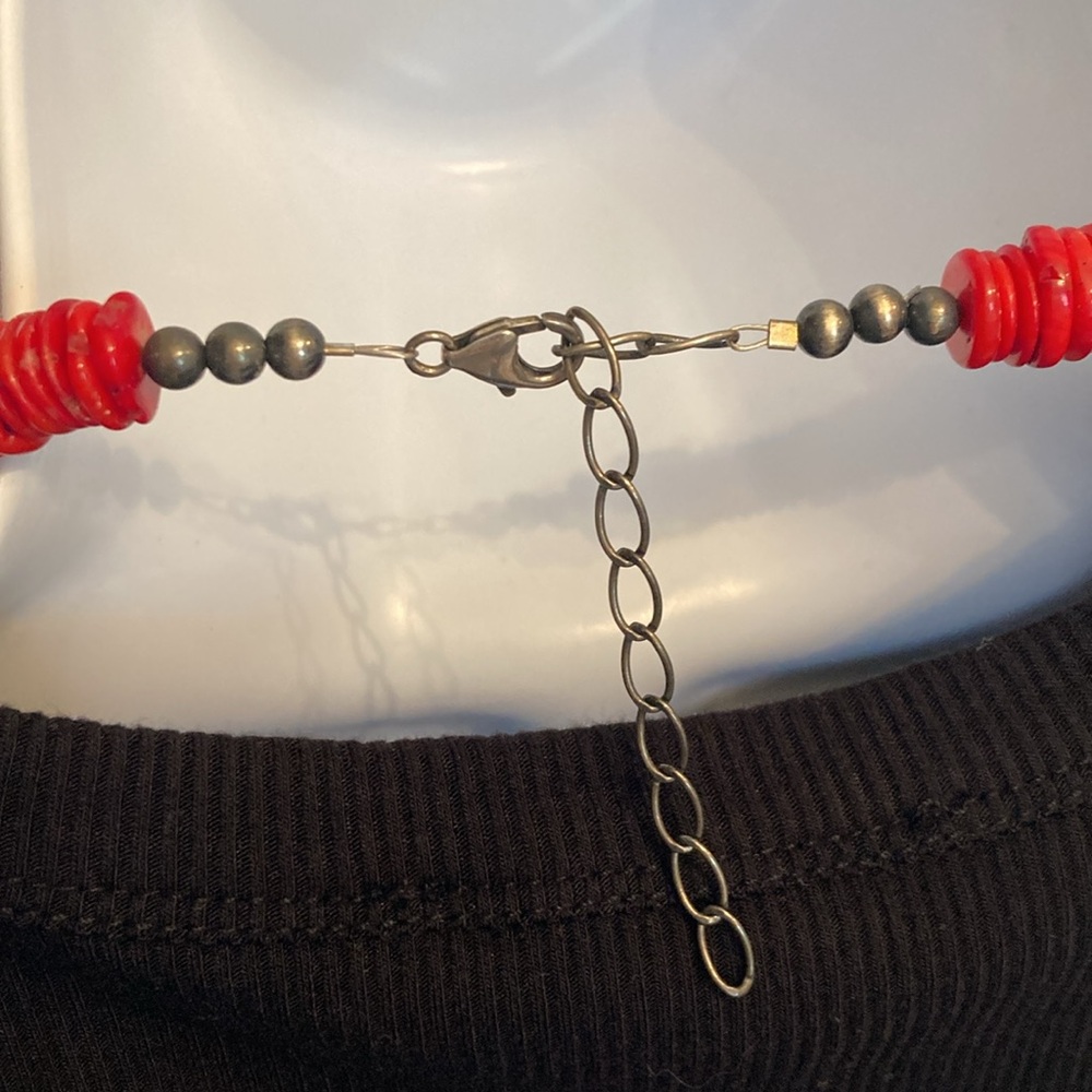 Vintage Sterling & Coral FD Necklace - Picture 4 of 6